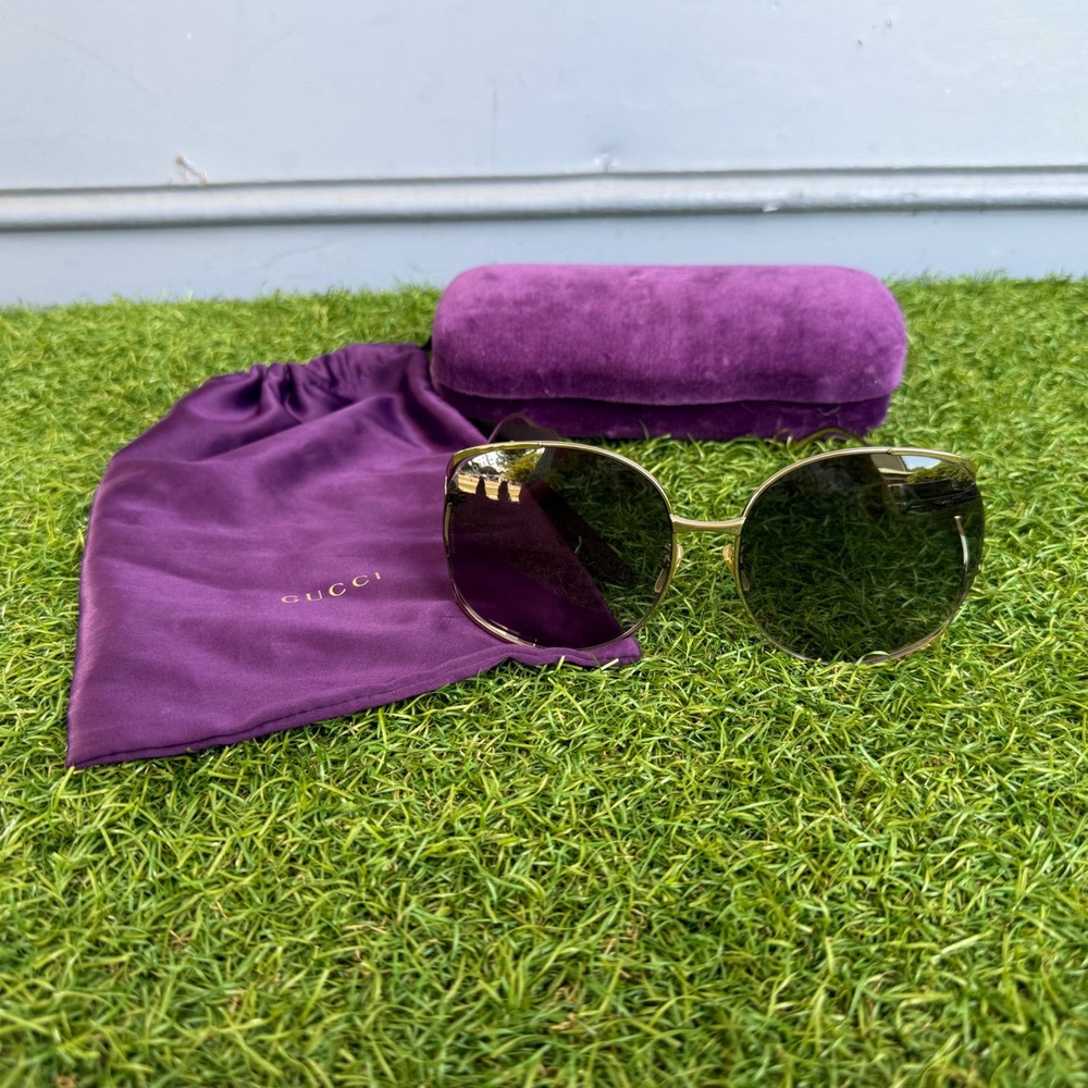 Gucci GG0226S Gold Oversized Round Sunglasses with Web Stripe and Interlocking G